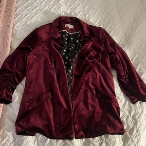 Skies Are Blue Rich Burgundy Velvet Blazer